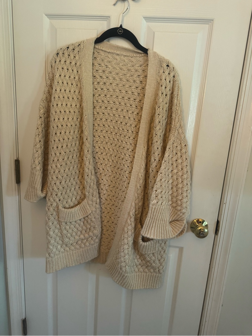 Open-Front Cream Knit Cardigan Sweater